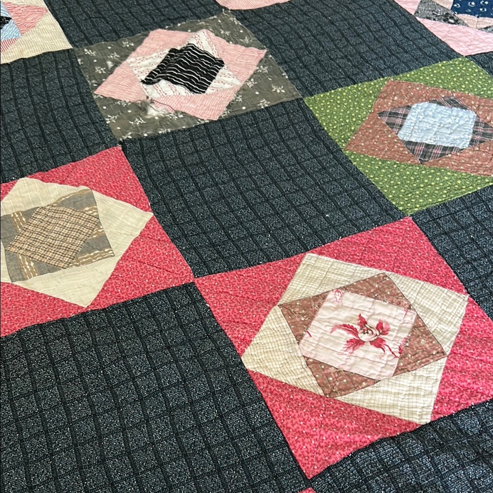 SALE❗️Patchwork Quilt 1880s Pennsylvania Square within Square within Square! - Picture 11 of 17